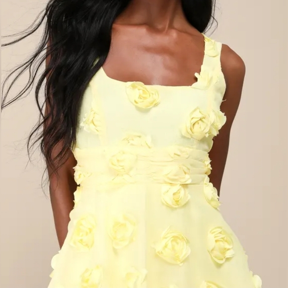 Lulus Exceptional Entrance Yellow Sleeveless Tiered Rosette Midi Dress, Medium - Picture 5 of 11
